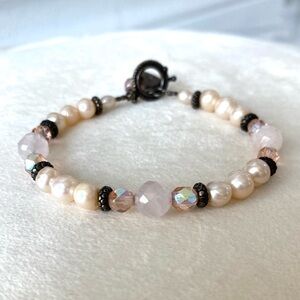 Pink and white ivory beaded stackable bracelet
